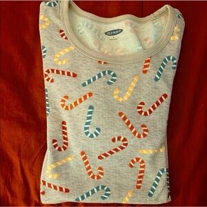 Old Navy Gray Candy Cane Print Long Sleeve Top